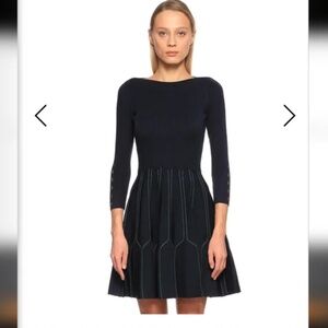 Women's Navy Blue Knit Dress Sandro Stretch Lacivert Mini Elbise  Size 36